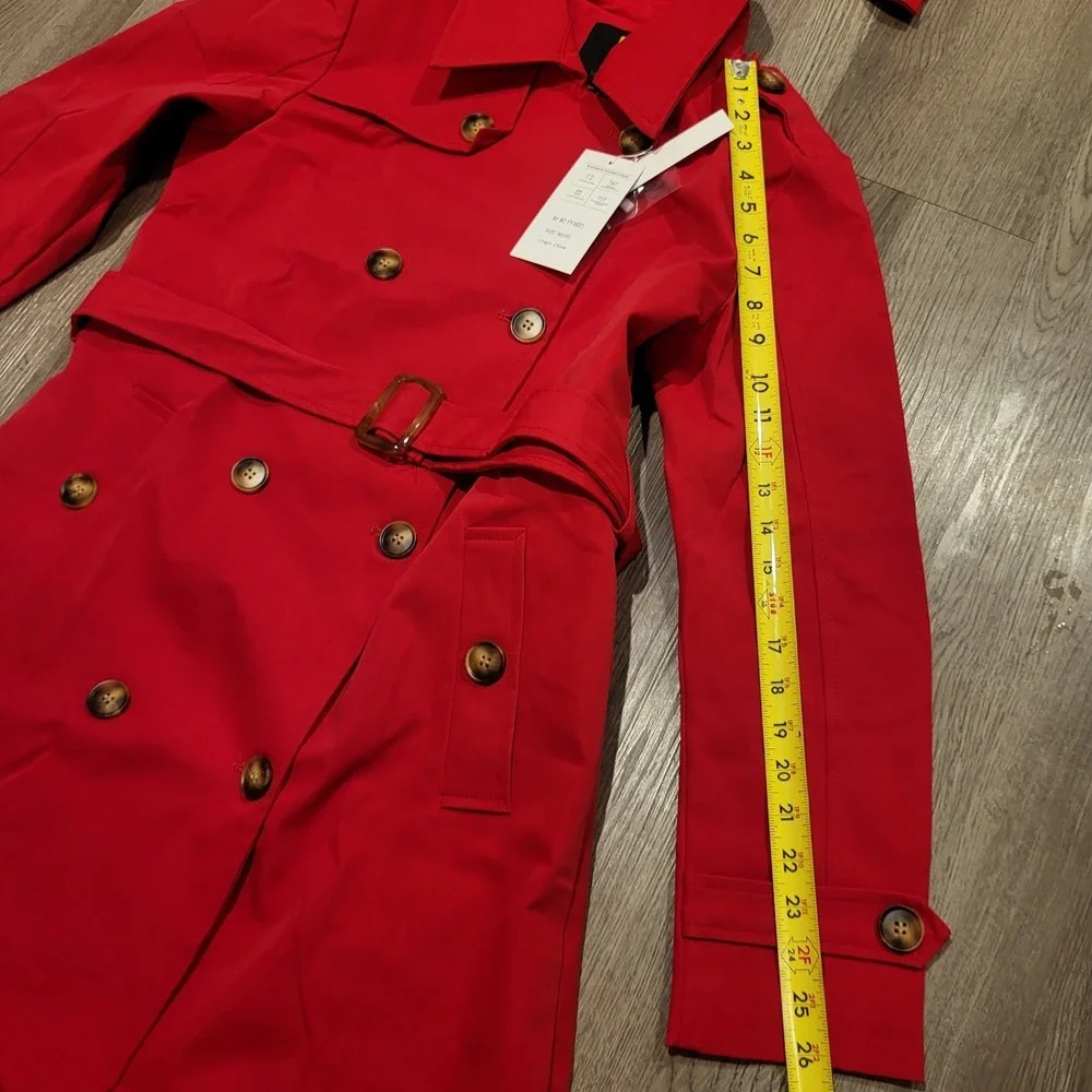CREATMO US Women's Dress Coats Double-Breasted Trench Coat with Belt Red Size M